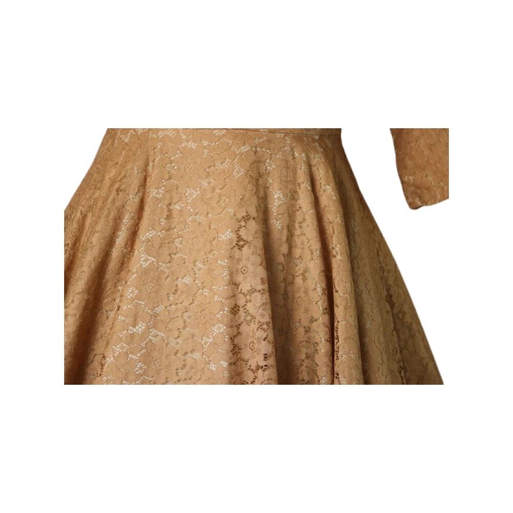 Vintage 1950s Butterscotch Fit-And-Flare Lace Dress Small - Picture 2 of 7